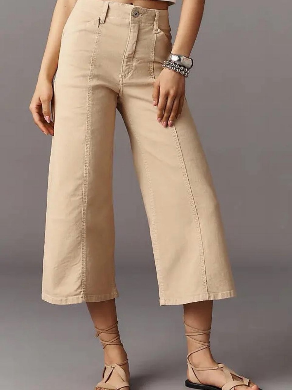 High-Waist Wide-Leg Crop Pants - Beige